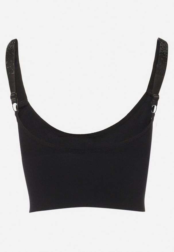 Born2be - Czarny Dopasowany Top z Drobnymi Cyrkoniami Eraina. Kolor: czarny. Długość rękawa: na ramiączkach. Wzór: aplikacja. Styl: elegancki