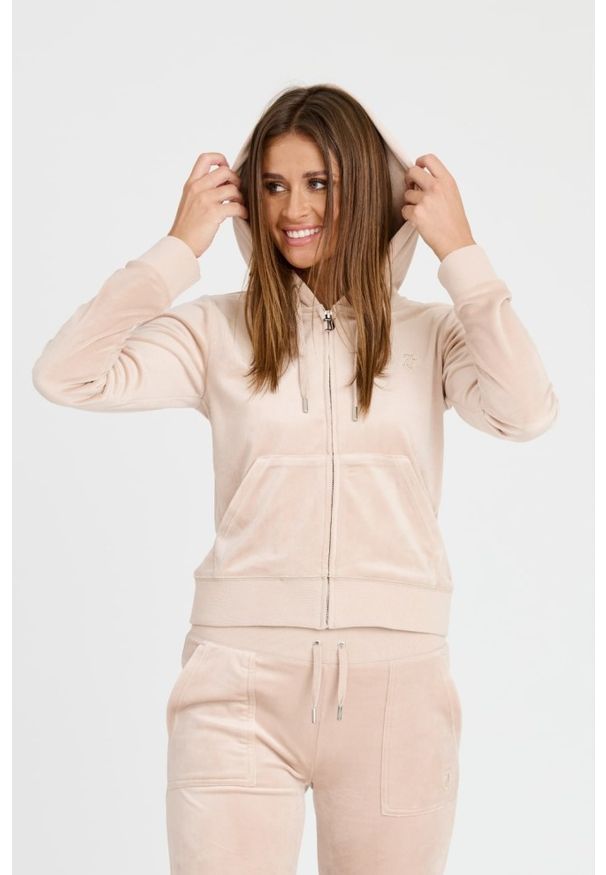 Juicy Couture - JUICY COUTURE Beżowa damska bluza Robertson Hoodie, Rozmiar S. Kolor: beżowy