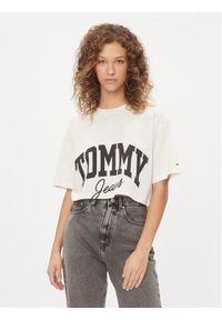 Tommy Jeans T-Shirt New Varsity DW0DW16445 Biały Cropped Fit. Kolor: biały. Materiał: bawełna