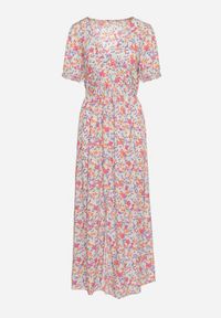 Born2be - Różowa Rozkloszowana Sukienka z Wiskozy z Gumką w Pasiei Rozcięciem na Nogę Missani. Kolor: różowy. Materiał: wiskoza. Długość rękawa: krótki rękaw. Typ sukienki: rozkloszowane #4