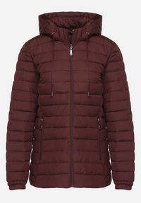 Born2be - Bordowa Pikowana Kurtka z Kapturem i Sznurkami Miviana. Okazja: na spacer. Typ kołnierza: kaptur. Kolor: czerwony. Materiał: jeans. Długość rękawa: długi rękaw. Długość: długie #2