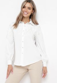 Born2be - Biała Koszula z Koronkowymi Wstawkami Honne. Typ kołnierza: kołnierzyk klasyczny. Kolor: biały. Materiał: koronka. Styl: klasyczny #6