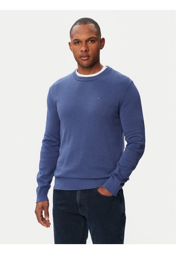 Tommy Jeans Sweter Essential DM0DM22853 Niebieski Slim Fit. Kolor: niebieski. Materiał: bawełna