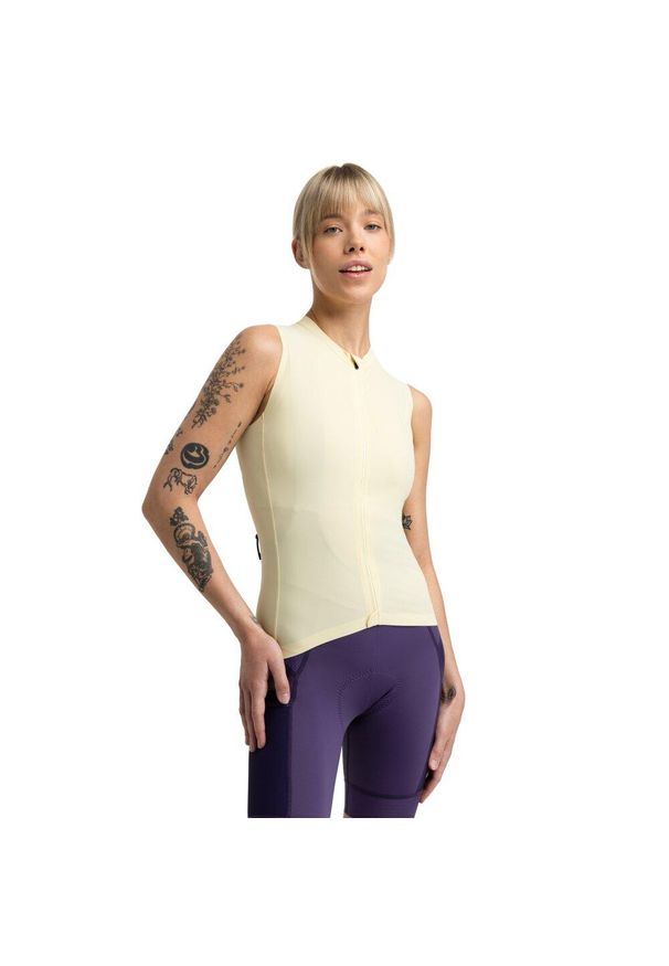 SIROKO - Damska koszulka kolarska gravel bez rękawów Kolarstwo Siroko GM4 Strata Light. Kolor: żółty. Materiał: materiał. Długość rękawa: bez rękawów. Sport: kolarstwo