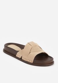 Born2be - Beżowe Klapki z Przeplatanymi Paskami i Nitami przy Podeszwie Marivyn. Okazja: na co dzień, na randkę. Kolor: beżowy. Materiał: len. Sezon: lato. Styl: casual, elegancki #8