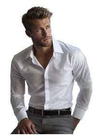 Mmer / Villaro - Koszule męskie - Biała koszula męska z długim rękawem Mmer 001. Typ kołnierza: kołnierzyk klasyczny. Kolor: biały. Materiał: poliester, bawełna, tkanina. Długość rękawa: długi rękaw. Długość: długie. Styl: klasyczny #1