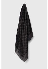 MOSCHINO - Moschino szal z domieszką wełny kolor czarny gładki. Kolor: czarny. Materiał: wełna. Wzór: gładki #1