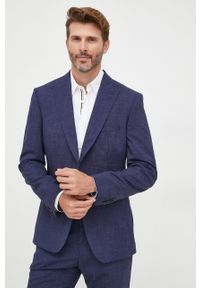 BOSS garnitur wełniany kolor granatowy wzorzysta. Kolor: niebieski. Materiał: wełna #7