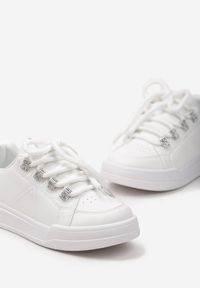 Renee - Białe Sneakersy Trampki z Ozdobnymi Sznurówkami Leahia. Nosek buta: okrągły. Zapięcie: sznurówki. Kolor: biały. Obcas: na obcasie. Wysokość obcasa: niski #4