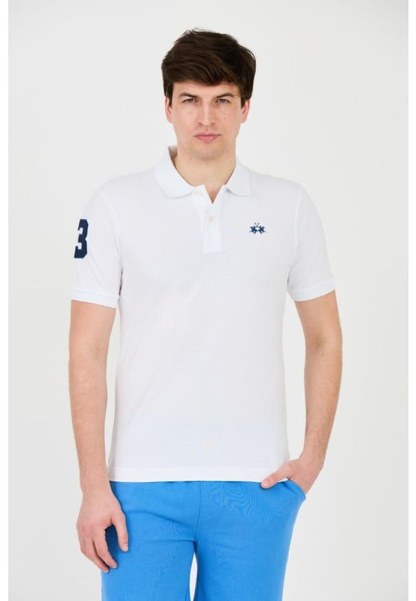 La Martina - LA MARTINA Białe męskie polo z małym logo, Rozmiar L. Typ kołnierza: polo. Kolor: biały