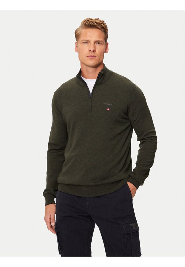 Aeronautica Militare Sweter 242MA1389L415 Zielony Regular Fit. Kolor: zielony. Materiał: wełna