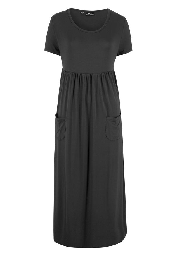 Sukienka midi ze stretchem, z okrągłym dekoltem i krótkim rękawem bonprix czarny. Kolor: czarny. Długość rękawa: krótki rękaw. Długość: midi