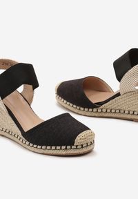 Renee - Czarne Sandały Espadryle na Plecionym Koturnie Batulia. Kolor: czarny. Sezon: lato. Obcas: na koturnie. Styl: elegancki