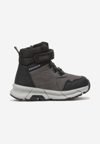 Born2be - Szare Botki w Trekkingowym Stylu Ocieplane Futrem Pinnelia. Okazja: na spacer. Zapięcie: rzepy. Kolor: szary. Materiał: futro. Sezon: zima. Styl: elegancki
