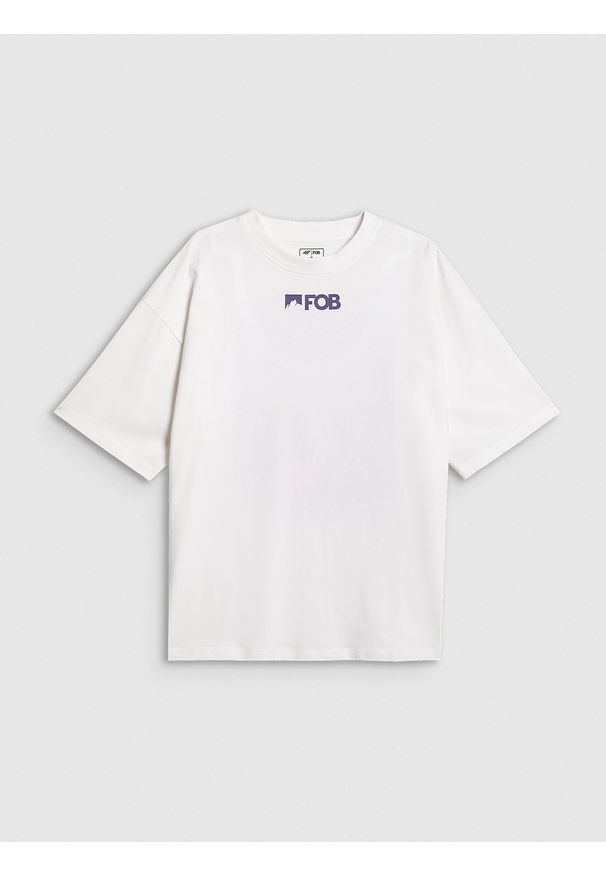 4f - 4F T-shirt loose z nadrukiem damski - biały M. Kolor: biały. Wzór: nadruk