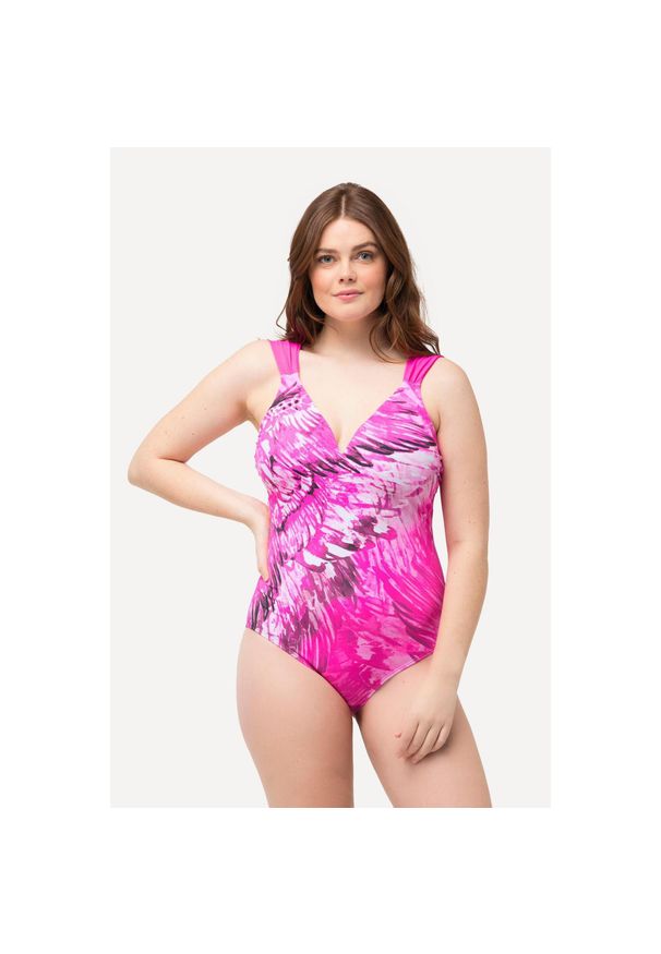 ULLA POPKEN - Damski Kostium kąpielowy skrzydła miękkie miseczki kokardka z recyklingu. Kolekcja: plus size. Kolor: różowy. Materiał: elastan, poliamid, materiał