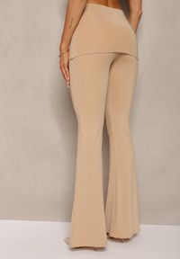 Renee - Beżowe Elastyczne Spodnie o Kroju Dzwonów High Waist z Modelującego Materiału Ivolea. Stan: podwyższony. Kolor: beżowy. Materiał: materiał #3