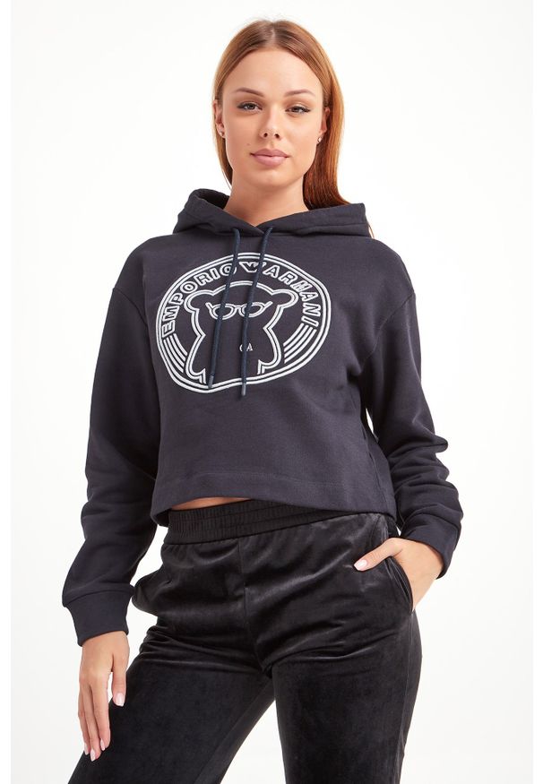 Emporio Armani - BLUZA EMPORIO ARMANI. Okazja: na co dzień. Typ kołnierza: kaptur. Materiał: bawełna. Długość: krótkie. Wzór: haft. Styl: sportowy, casual