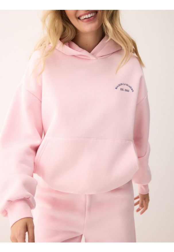 Reserved - Bluza oversize z kapturem - pastelowy róż. Typ kołnierza: kaptur. Kolor: różowy. Materiał: dzianina, bawełna