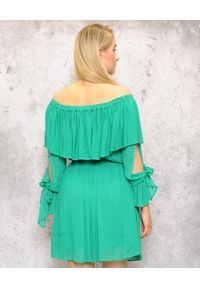 EMMA & GAIA - Zielona sukienka z falbanami. Kolor: zielony. Długość rękawa: długi rękaw. Sezon: lato. Długość: mini #4