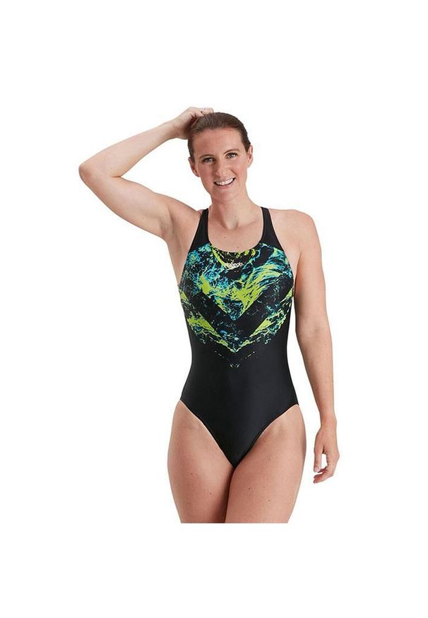 Strój Kąpielowy Speedo Digital Powerback – Czarny/limonkowy – Rozmiar 28. Kolor: czarny