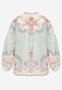 Born2be - Zielona Koszula w Kwiaty ze Stójką Feliana. Okazja: na co dzień. Typ kołnierza: kołnierzyk stójkowy. Kolor: zielony. Materiał: jeans. Wzór: kwiaty. Styl: casual, klasyczny, elegancki #2