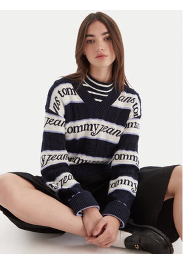 Tommy Jeans Sweter DW0DW21682 Granatowy Regular Fit. Kolor: niebieski. Materiał: bawełna