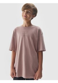 4f - T-shirt z napisem dziecięcy - beżowy. Kolor: beżowy. Materiał: bawełna. Wzór: napisy
