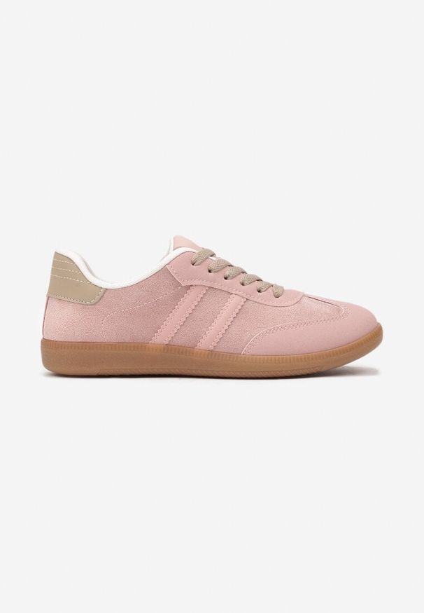 Renee - Różowe Casualowe Sneakersy z Ekozamszu na Płaskiej Podeszwie Pemeriana. Okazja: na co dzień. Nosek buta: okrągły. Zapięcie: sznurówki. Kolor: różowy. Szerokość cholewki: normalna. Materiał: skóra, zamsz, materiał. Obcas: na płaskiej podeszwie. Wysokość obcasa: niski. Sport: turystyka piesza