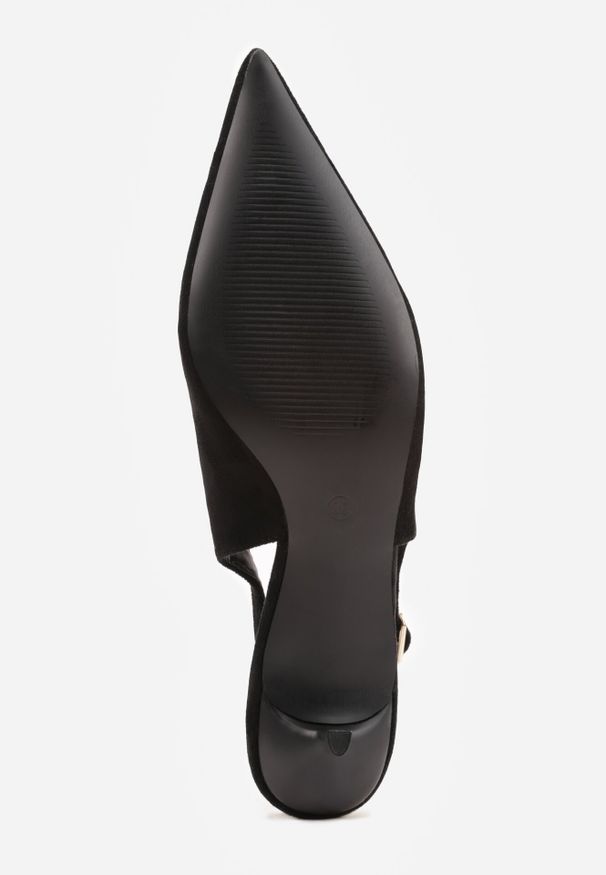 Born2be - Czarne Czółenka na Szpilce Typu Kaczuszka z Odkrytą Piętą Vetiena. Okazja: na co dzień. Zapięcie: sprzączka. Kolor: czarny. Materiał: jeans. Obcas: na szpilce. Styl: wizytowy, casual, klasyczny, elegancki