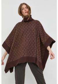MICHAEL Michael Kors poncho z domieszką wełny kolor brązowy lekkie. Kolor: brązowy. Materiał: wełna #1