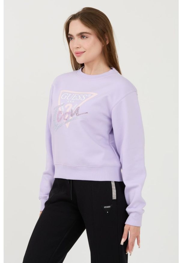 Guess - GUESS Lawendowa damska bluza Icon, Rozmiar L. Kolor: fioletowy