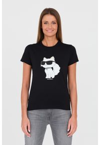 Karl Lagerfeld - KARL LAGERFELD Czarny t-shirt z kotem. Kolor: czarny