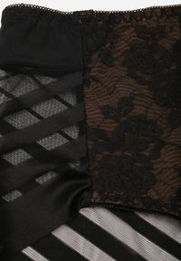 Born2be - Czarno-Beżowe Majtki Figi z Wysokim Stanem Zdobione Koronką i Siateczką Helieth. Stan: podwyższony. Kolor: czarny. Materiał: koronka. Wzór: koronka, aplikacja #2