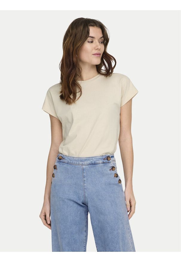 only - ONLY T-Shirt Erica 15308926 Beżowy Oversize. Kolor: beżowy. Materiał: bawełna