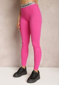 Renee - Fuksjowe Sportowe Legginsy Elastyczne z Ozdobną Szeroką Gumą w Pasie Larnode. Okazja: na co dzień. Kolor: różowy. Materiał: guma. Styl: sportowy #3