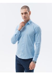 Ombre Clothing - Koszula męska elegancka z długim rękawem - błękitna K603 - XL. Okazja: na co dzień. Kolor: niebieski. Materiał: poliester, bawełna. Długość rękawa: długi rękaw. Długość: długie. Styl: elegancki #4