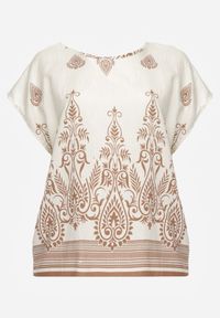 Born2be - Beżowa Wiskozowa Bluzka z Etnicznym Wzorem Melloshell. Okazja: na co dzień. Kolor: beżowy. Materiał: wiskoza. Styl: casual, elegancki #1