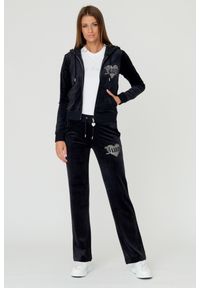 Juicy Couture - JUICY COUTURE Czarne spodnie Heart Diamante. Kolor: czarny. Materiał: poliester. Wzór: aplikacja