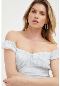 Guess sukienka kolor niebieski mini dopasowana. Kolor: niebieski. Materiał: dzianina. Długość rękawa: na ramiączkach. Wzór: gładki. Typ sukienki: dopasowane. Długość: mini #3