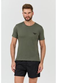 Emporio Armani - EMPORIO ARMANI Zielony męski t-shirt logo brodé, Rozmiar XL. Kolor: zielony