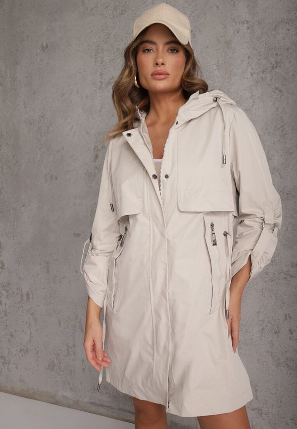 Renee - Beżowa Przejściowa Kurtka Parka z Rękawami z Możliwością Podpięcia Tinarae. Okazja: na spacer. Kolor: beżowy