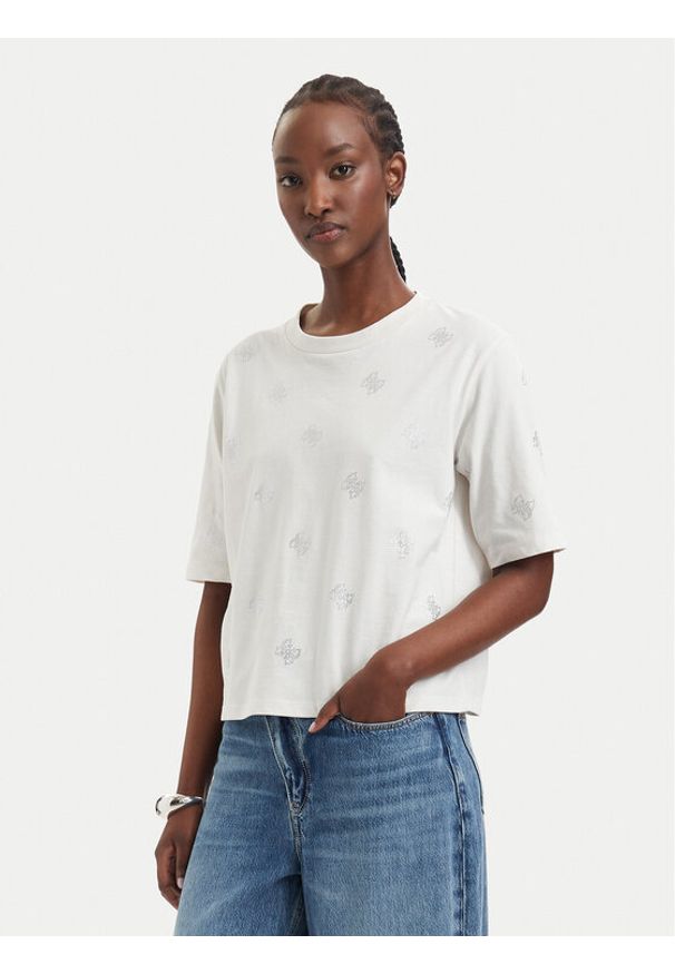 Guess T-Shirt V6GI18 K2985 Kremowy Regular Fit. Kolor: kremowy. Materiał: bawełna
