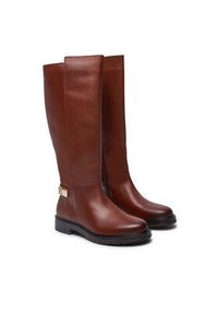 TOMMY HILFIGER - Tommy Hilfiger Oficerki Th Logo Leather Long Boot FW0FW08335 Brązowy. Kolor: brązowy. Materiał: skóra