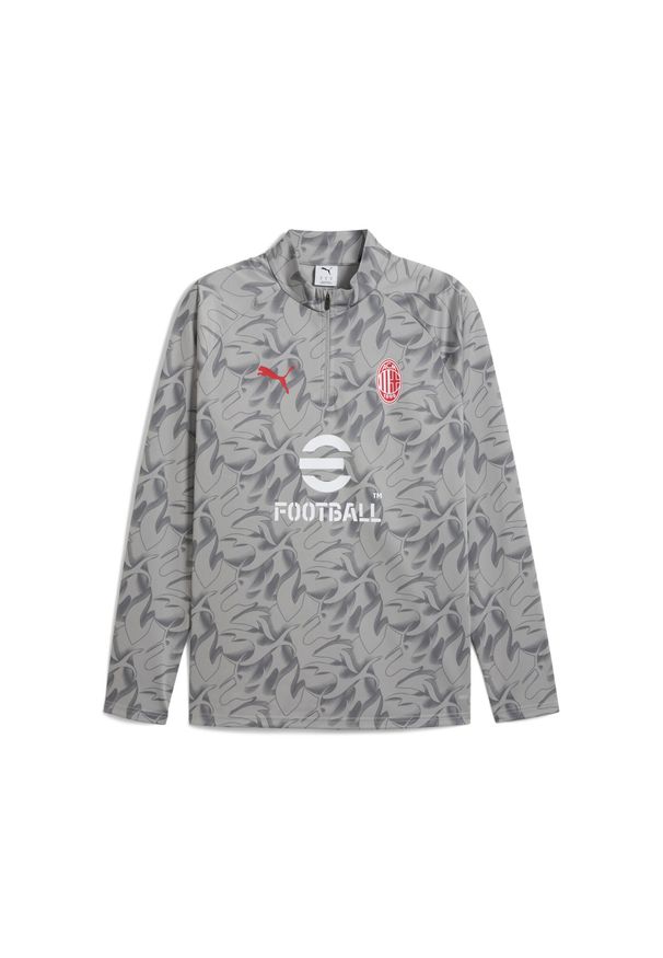 Puma - Męska bluza przedmeczowa z zamkiem 1/4 AC Milan PUMA Smokey Gray White. Kolor: szary, biały, wielokolorowy. Sport: piłka nożna