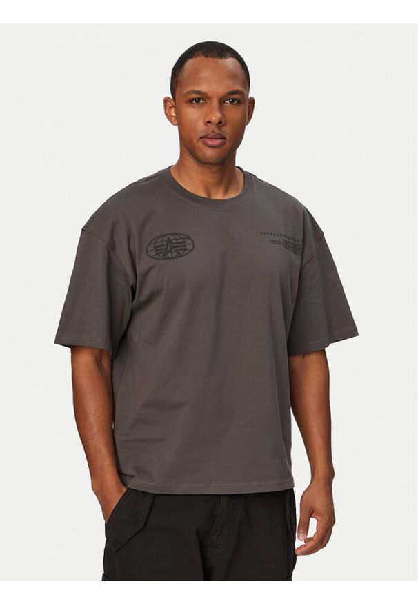 Alpha Industries T-Shirt World Logo 258514 Szary Regular Fit. Kolor: szary. Materiał: bawełna
