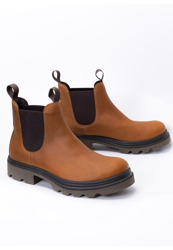 ecco - Sztyblety męskie brązowe ECCO GRAINER M CHELSEA BOOT. Nosek buta: otwarty. Kolor: brązowy. Materiał: guma, materiał, skóra, nubuk. Wzór: gładki