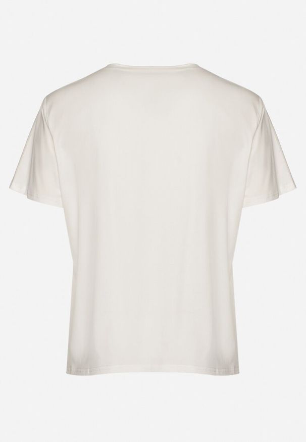 Born2be - Biały T-shirt z Bawełny z Metalicznym Nadrukiem Olianea. Okazja: na co dzień. Kolor: biały. Materiał: bawełna. Wzór: nadruk. Styl: casual, klasyczny