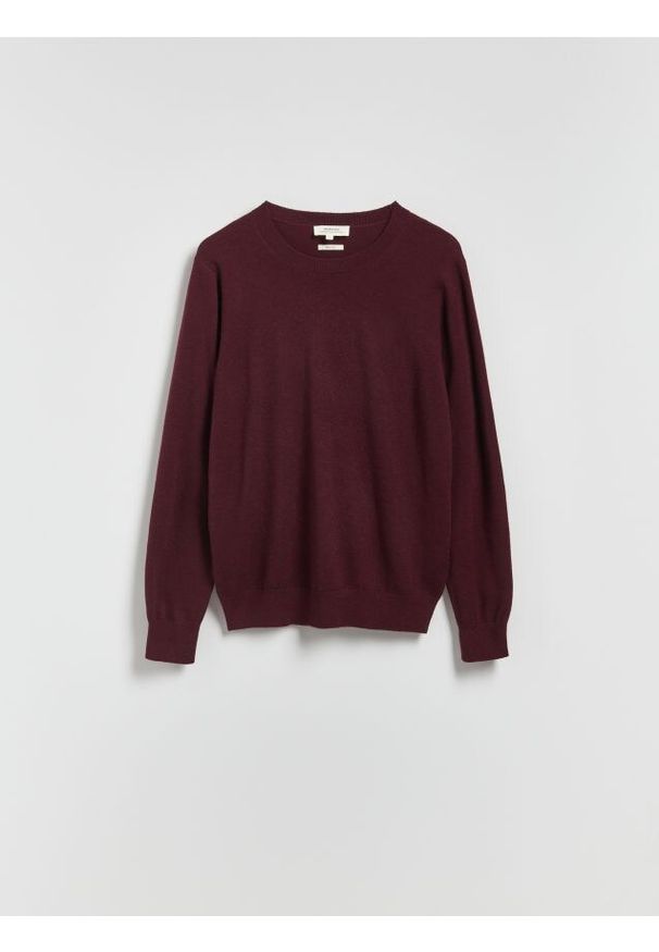 Reserved - Sweter z wełny merino - bordowy. Kolor: czerwony. Materiał: wełna
