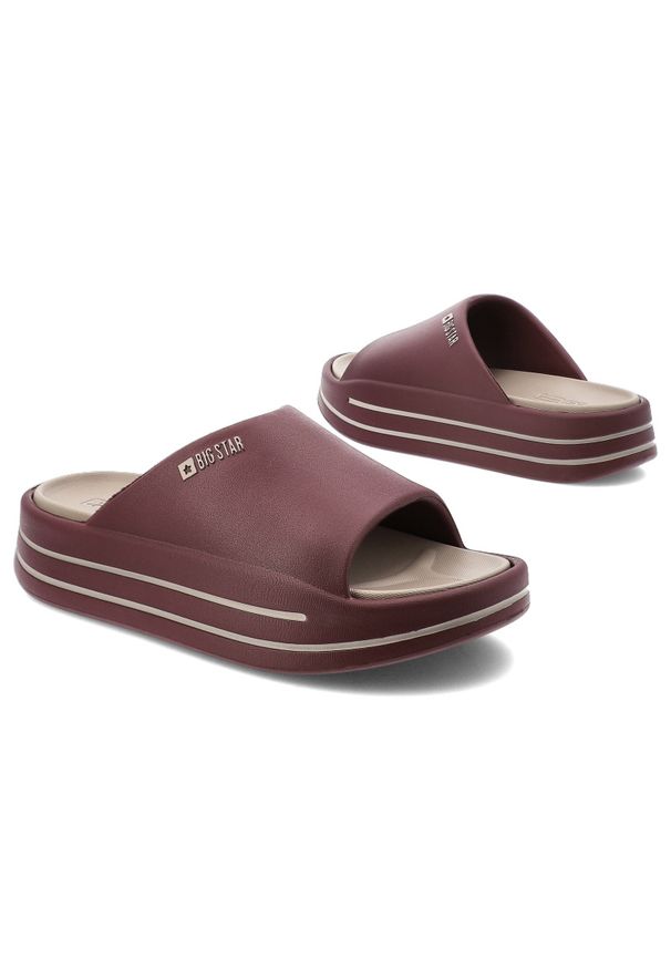 Big-Star - Bordowe Klapki Big Star Modne Obuwie Damskie. Okazja: do domu, na spacer, na co dzień. Kolor: czerwony. Materiał: materiał. Sezon: lato. Styl: klasyczny, casual, wakacyjny, elegancki